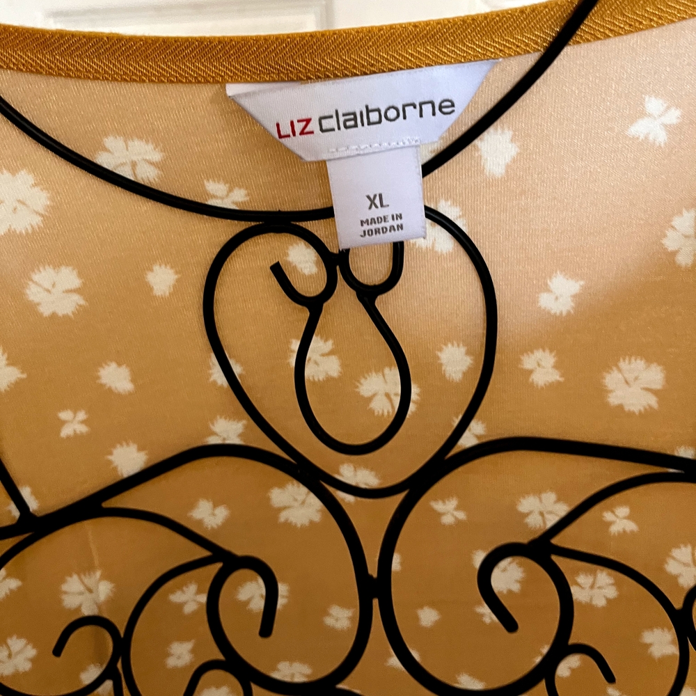 Liz Claiborne Golden Top with White Floral Design - Picture 2 of 3